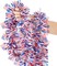 33FT 4th of July Patriotic Tinsel Garland Red White Blue Metallic Twist Foil Tinsel Garland with Flag for Memorial Day Independence Day Party Door Tree Indoor Outdoor Decoration